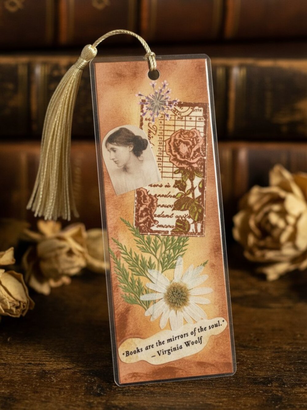 Virginia Woolf Pressed Flower Bookmark | Literature Lover Gift | Quote Bookmark